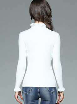 White Fashion High Neck Slim Sweater