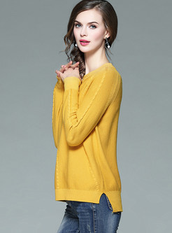 Yellow Brief O-neck Pullover Sweater