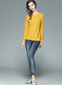 Yellow Brief O-neck Pullover Sweater