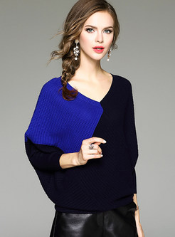 Casual Contrast Color V-neck Sweater