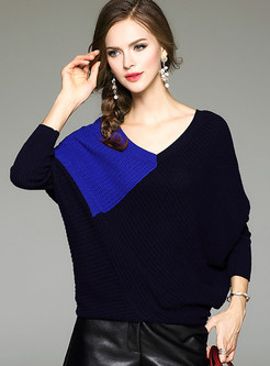Casual Contrast Color V-neck Sweater
