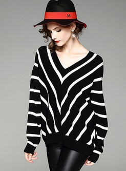 Stylish Striped V-neck Sweater