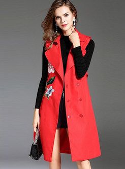 Red Fashion Embroidery Belted Vest