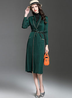Brief Turn Down Collar Belt Long Sleeve Trench Coat