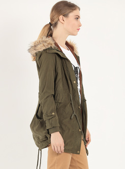 Army Green Hooded Mixture Fur Lined Parkas Anroaks 