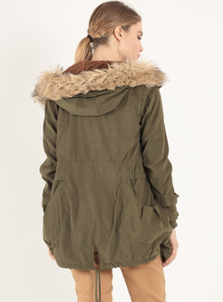 Army Green Hooded Mixture Fur Lined Parkas Anroaks 