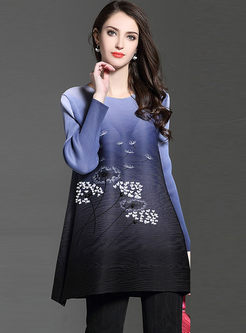 Ethnic Floral Sleeve Loose Long Sleeve Top