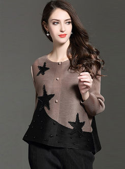 Star Design Nail Bead Single-breasted Top