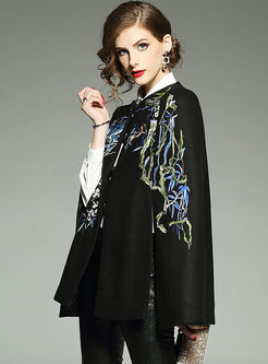 Vintage Asymmetric Embroidery Woolen Kimono