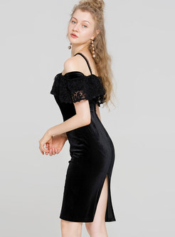 Sexy Off-shoulder Split Lace Bodycon Dress