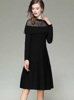 Black Elegant Perspective Tassel Slim Knitted Dress