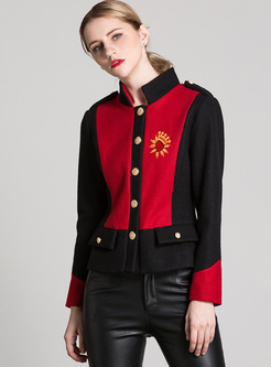 Vintage Embroidery Stand Collar Short Coat