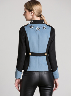 Brief Color-blocked Embroidery Single-breasted Coat