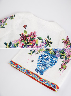 Elegant Floral Print Straight Coat