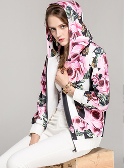 Street Rose Print Hooded Coat