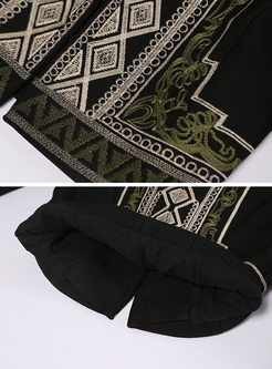 Street Embroidery Slim Black Coat