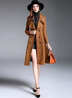 Brown Double-breasted A-line Trench Coat