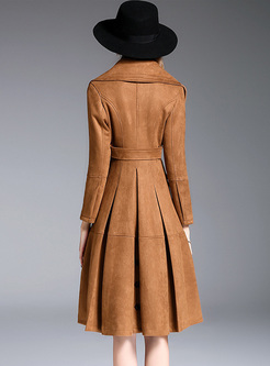 Brown Double-breasted A-line Trench Coat