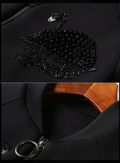 Black Brief Beaded Sequined Zip-up Coat