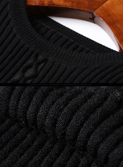 Brief Hollow Slim O-neck Woolen Sweater
