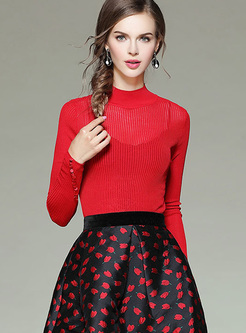 Red Brief Slim Beaded Pullover Sweater