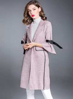Pink Suede Flare Sleeve Trench Coat