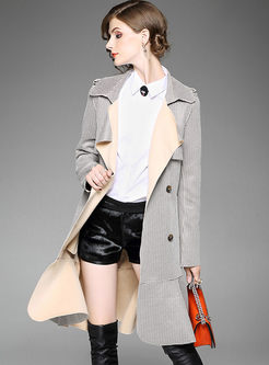 Street Suede Lacing Turn Down Collar Trench Coat