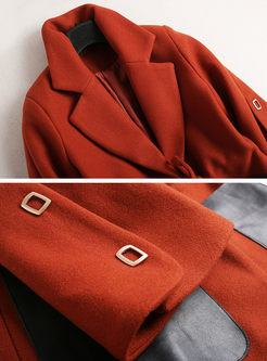 Stylish Stitching PU Pockets Three Quarters Sleeve Coat