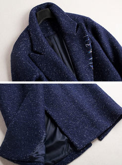 Brief Slit Embroidery Woolen Coat