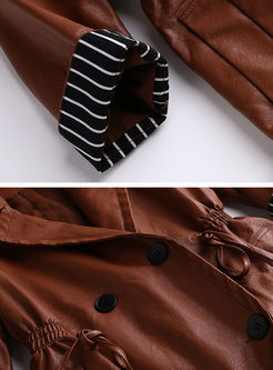 Stylish Stand Collar Lacing PU Trench Coat