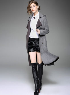 Street Suede Lacing Turn Down Collar Trench Coat