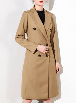 Khaki Brief Double-breasted Notched Coat