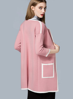 Pink Fashion Three Quarters Sleeve O-neck Coat