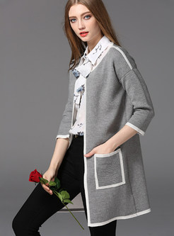 Grey Fashion Three Quarters Sleeve O-neck Coat