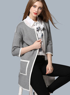 Grey Fashion Three Quarters Sleeve O-neck Coat