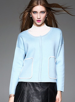 Blue Brief O-neck Knitted Coat