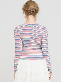 Brief Slim V-neck Striped Sweater