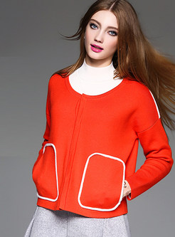 Orange Brief O-neck Knitted Coat