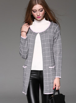 Grey Fashion Checked O-neck Coat