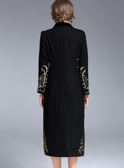 Stylish Black Embroidery Double-breasted Coat