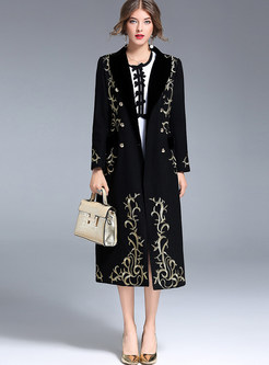 Stylish Black Embroidery Double-breasted Coat