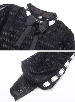 Black Brief Bowknot Mesh Sleeve Sweater
