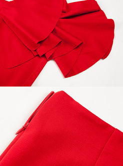 Red Party Asymmetric Hem Mermaid Skirt