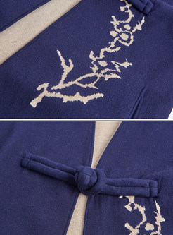 Vintage Embroidery Long Button-detail Coat