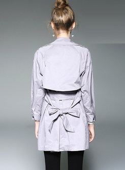 Grey Fashion Belted Turn Down Collar Trench Coat