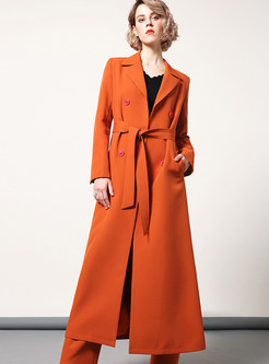 Elegant Orange Double-breasted Trench Coat