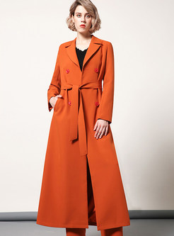 Elegant Orange Double-breasted Trench Coat