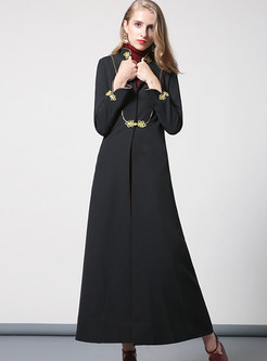 Chic Gathered Waist Button-design Long Trench Coat