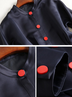 Brief Stand Collar Buttoned A-line Dress