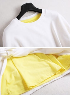 Fashionable Long Sleeve O-neck Hoodie With Yellow Long Sleeve T-shirt